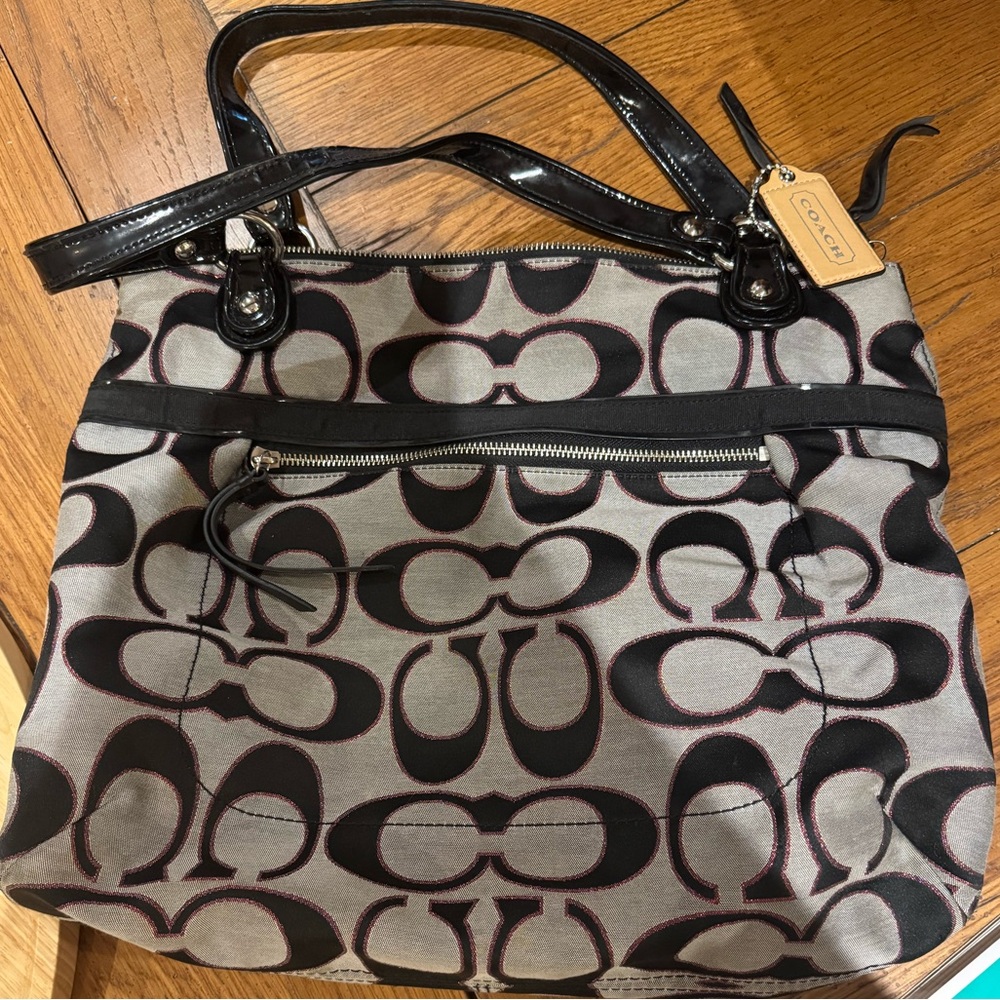 Coach Black and Gray Signature Shoulder Bag